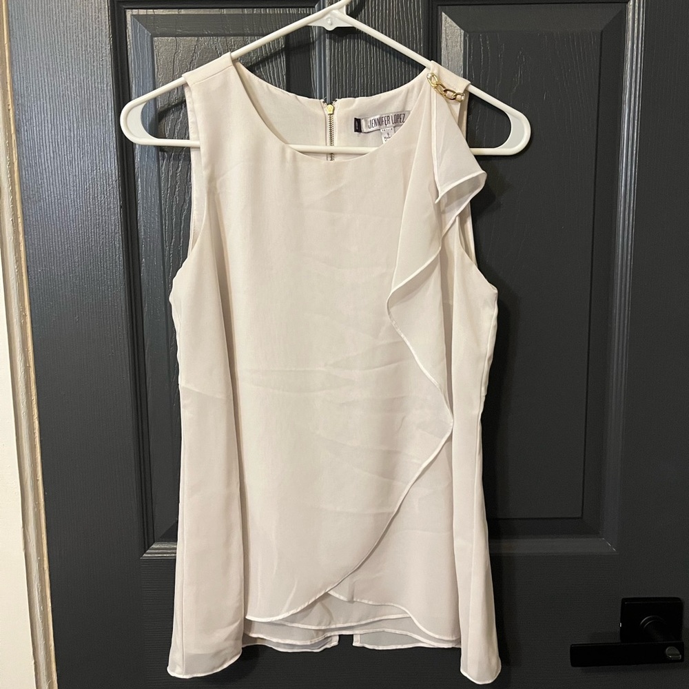 Jennifer Lopez Cream Blouse with Gold Chain Detail